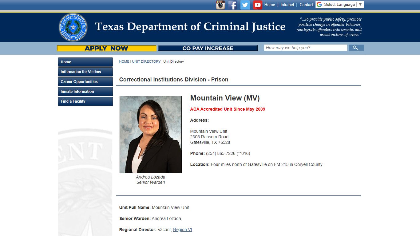 Mountain View (MV) - Texas Department of Criminal Justice